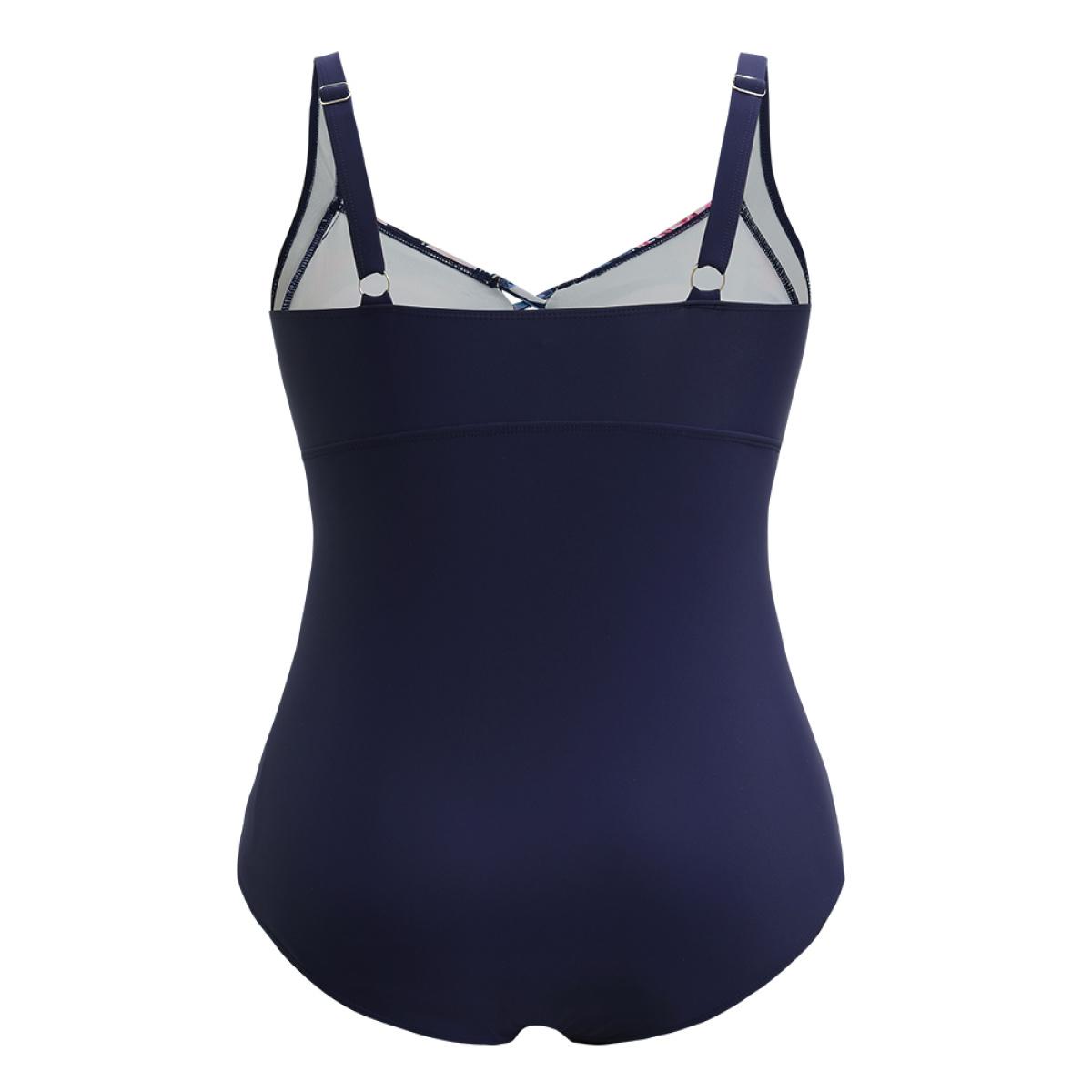 Plus Size Floral Crisscross Front Ruched Sculpt Waist One Piece Swimsuit Women's Swimwear Indigo Vacation Adjustable Straps Curve Bathing Suits High stretch One Pieces BloomChic 14-16/1X Product Image