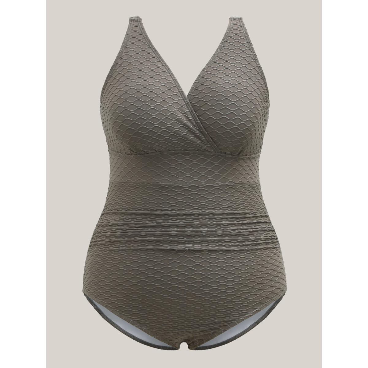 Plus Size Textured Surplice One-Piece Swimsuit Women's Swimwear DimGray Beach Texture Curve Bathing Suits High stretch One Pieces BloomChic 22-24/3X Product Image