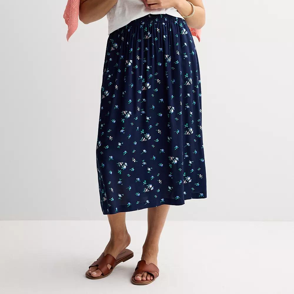 Women's Croft & Barrow® Elastic Waist Midi Skirt, Size: Medium, Navy Blue Floral Product Image
