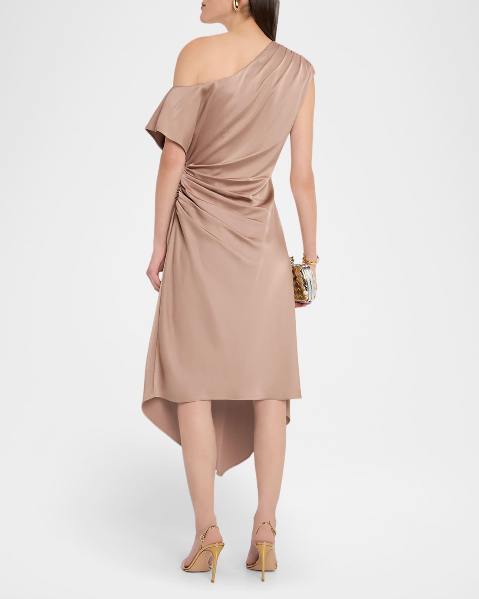 Draped One-Shoulder Crepe Back Satin Midi Dress Product Image