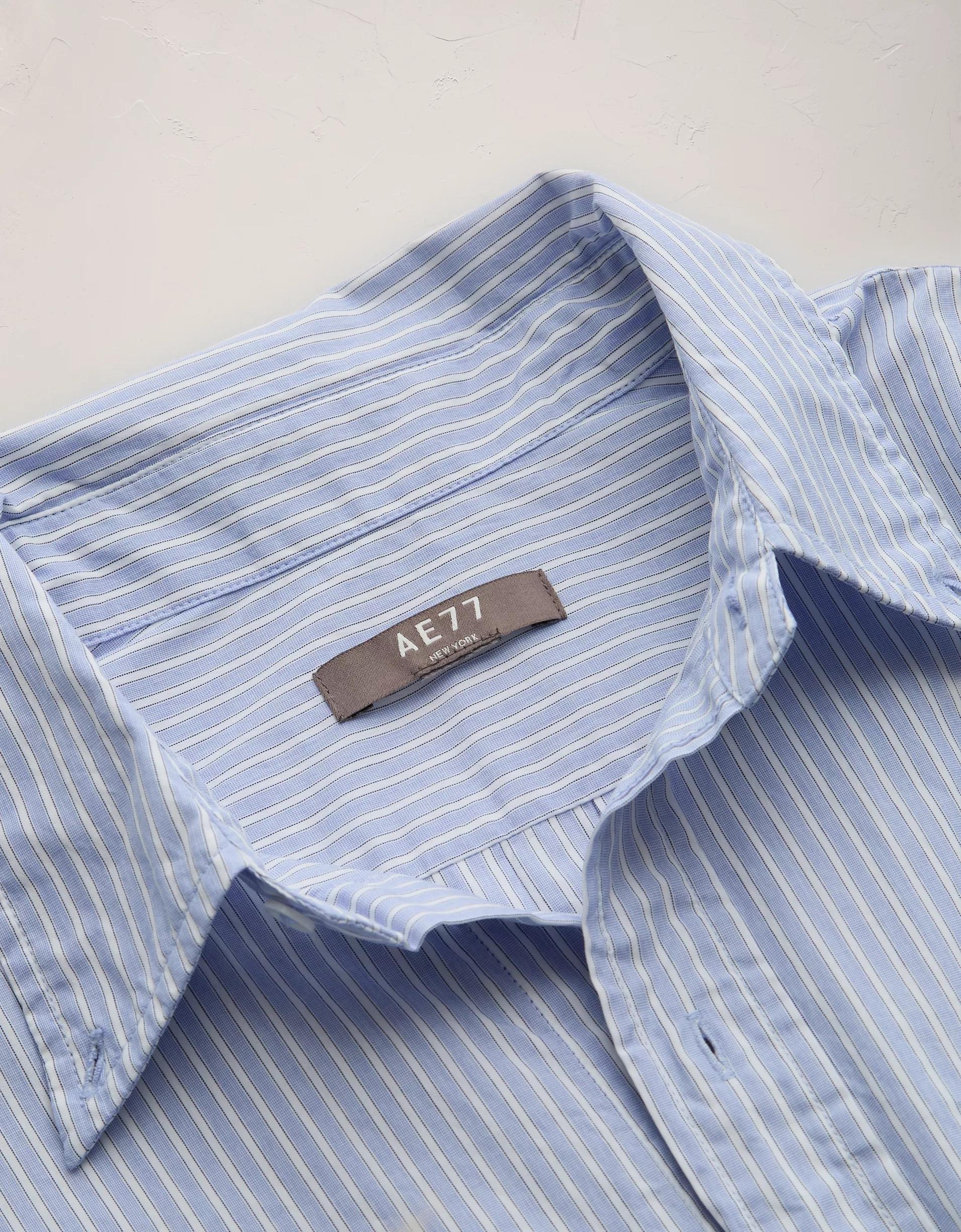 AE77 Premium Relaxed Striped Poplin Button-Up Shirt Product Image