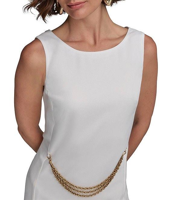 Donna Karan Boat Neck Chain Belt Sheath Dress Product Image