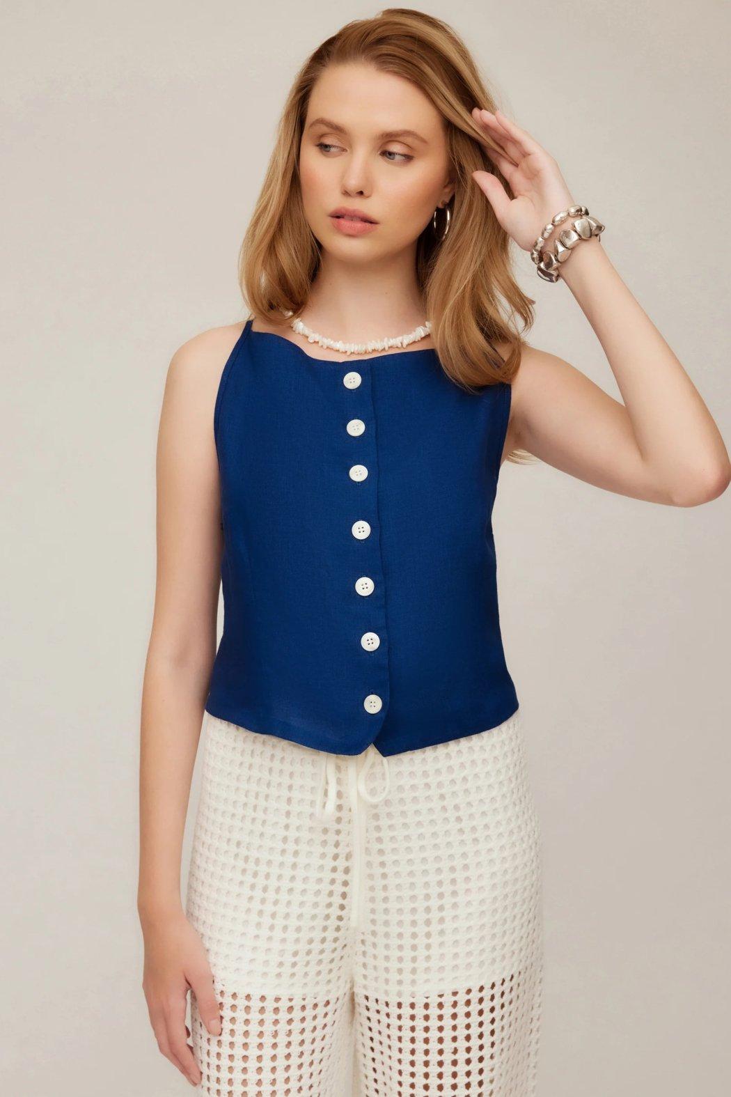 Elis Sleeveless Button-Up Top- Sea Product Image