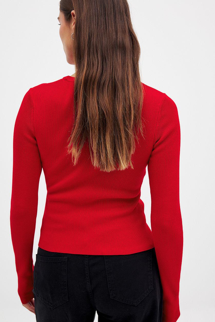 Ribbed Knitted Round Neck Top Product Image