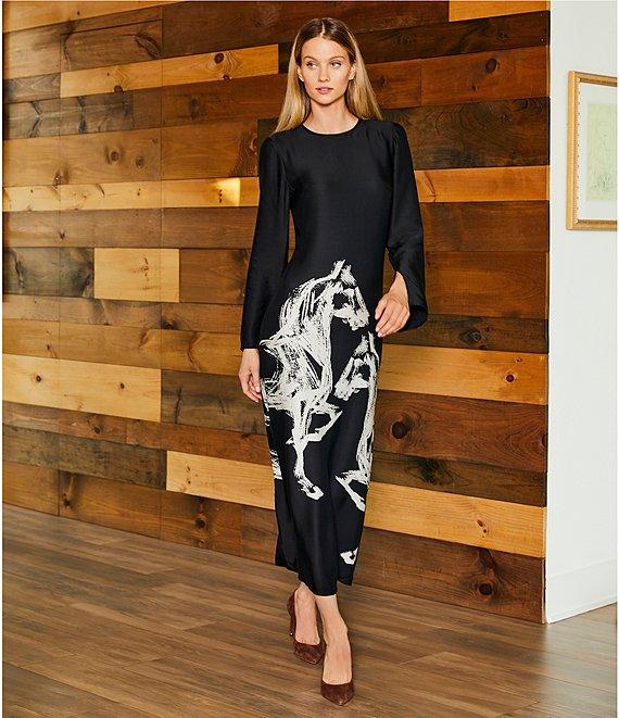 Antonio Melani Emerson Horse Print Satin Long Sleeve Round Neck Maxi Dress Product Image