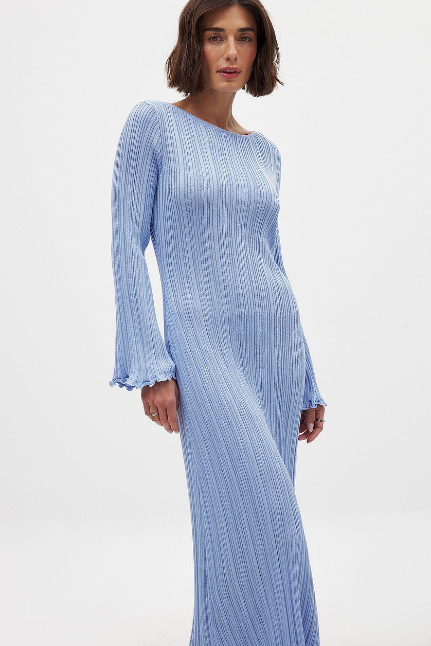 Knitted Round Neck Frill Maxi Dress Product Image