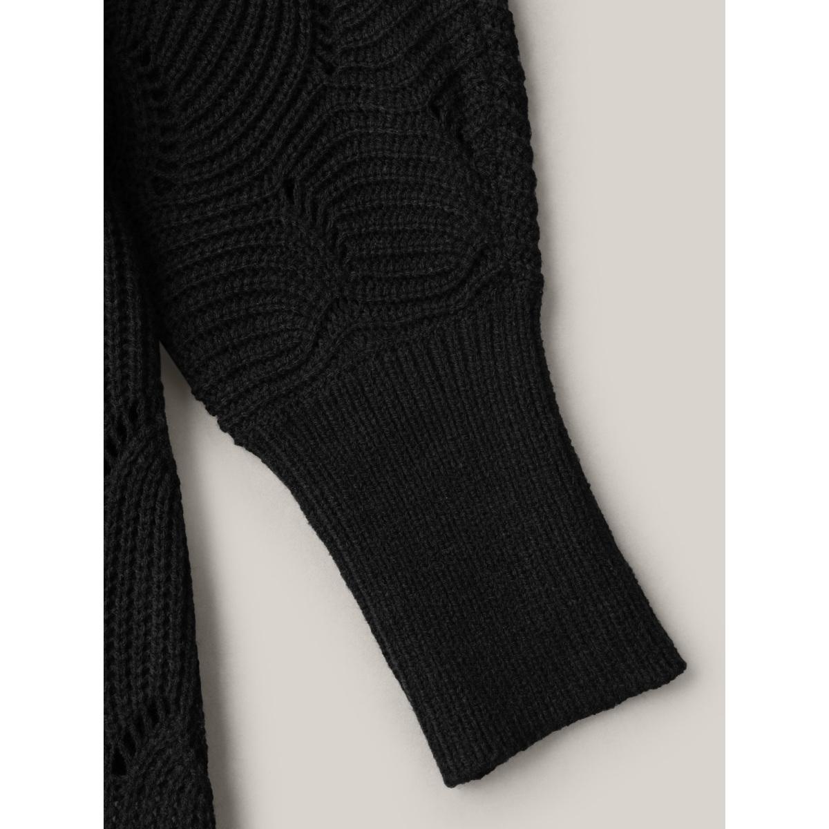 Plus Size Textured Cut-Out Open-Front Cardigan Black Women Leisure Loose Long Sleeve Casual Cardigans BloomChic 30/6X Product Image