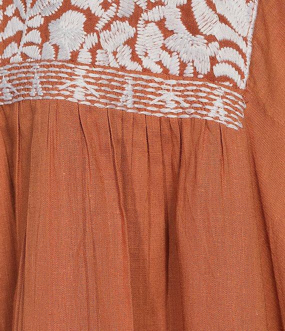 J.Marie Maria Floral Embroidered Split Round 3/4 Puff Sleeve Flounce Tunic Product Image