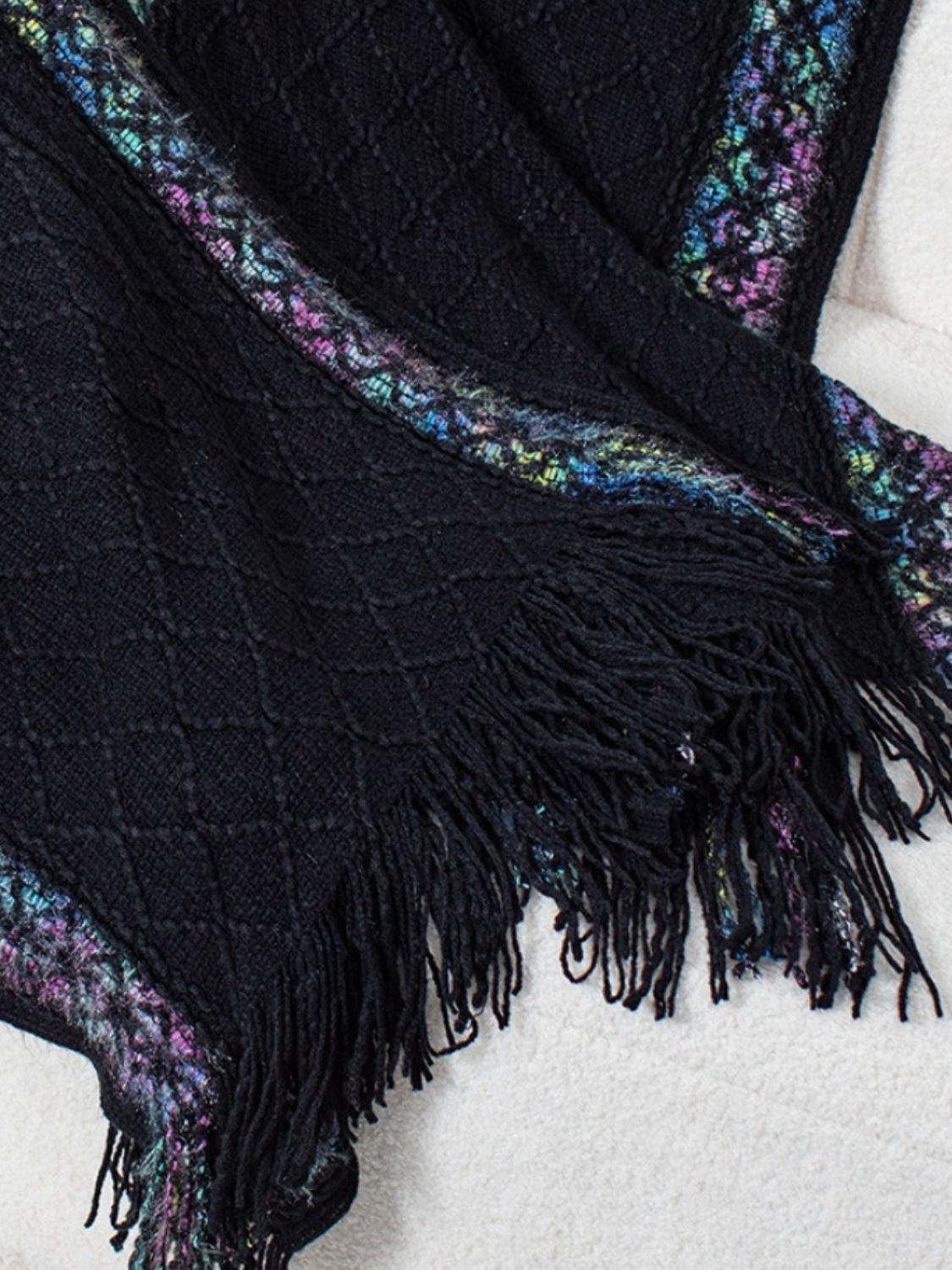 Fringe Half Sleeve Hooded Poncho Product Image