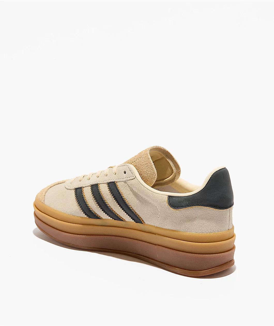 adidas Originals Gazelle Bold Cream White, Black & Sand Platform Shoes Product Image