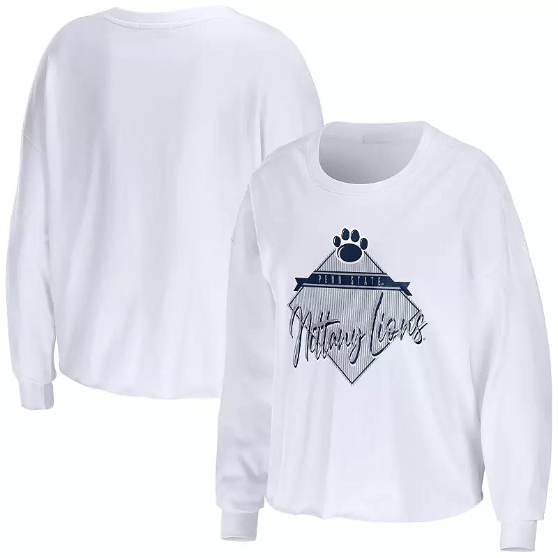Women's WEAR by Erin Andrews White Penn State Nittany Lions Diamond Long Sleeve Cropped T-Shirt,  Product Image