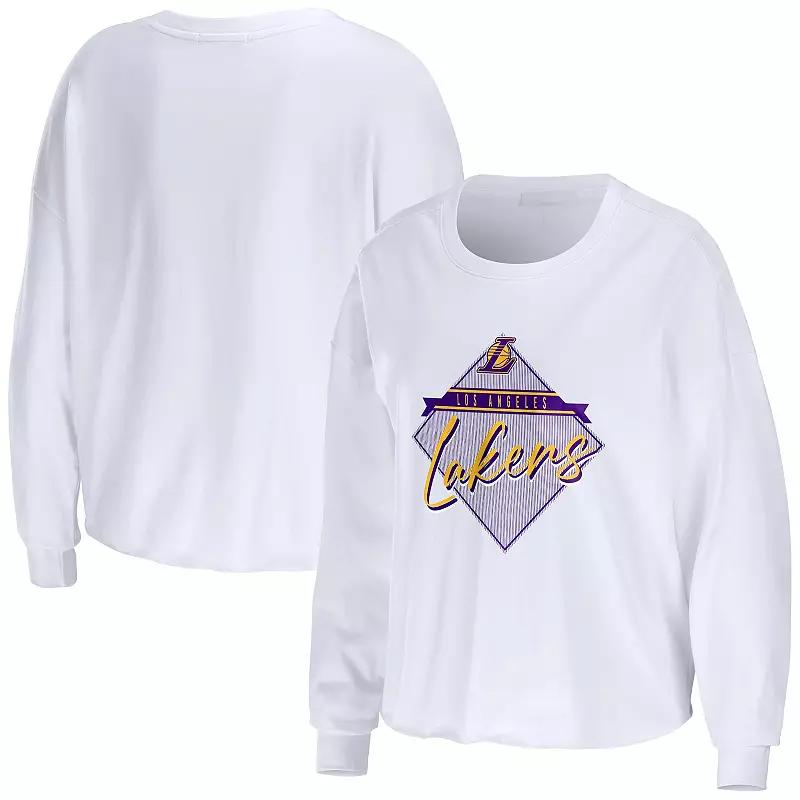 Women's WEAR by Erin Andrews White Auburn Tigers Diamond Long Sleeve Cropped T-Shirt,  Product Image
