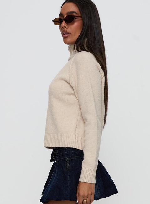 Enrica Funnel Neck Knit Sweater Cream Product Image