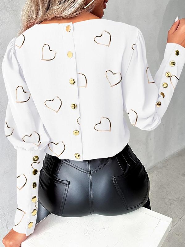 Loose Contrast Color Heart Print Blouses&Shirts Tops Product Image