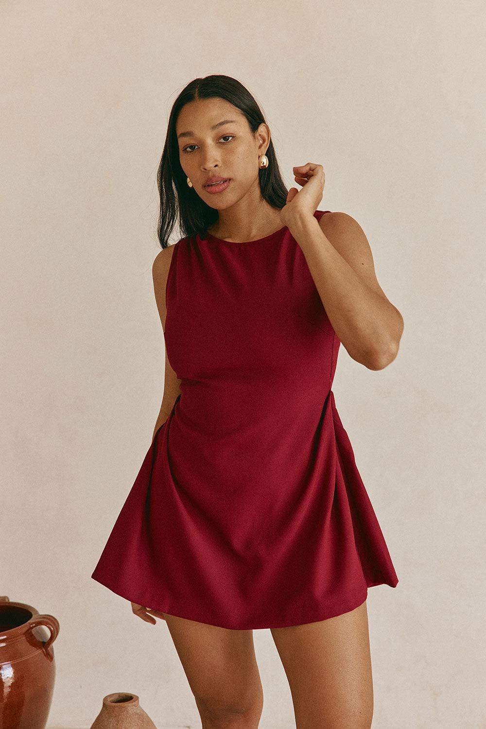 Camellia Dress - Burgundy Product Image