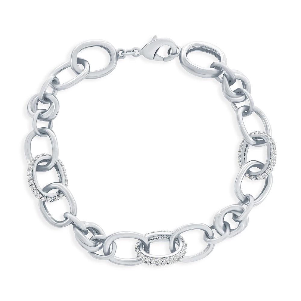 Argento Bella Sterling Silver Cubic Zirconia & Polished Oval Linked Bracelet, Women's, Size: 7.25" Product Image