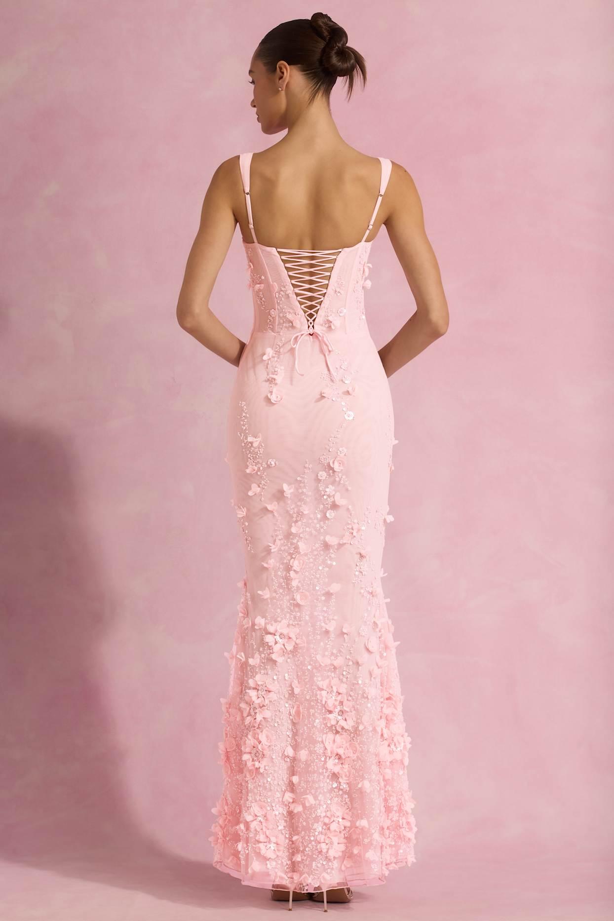 Embellished Fishtail Corset Gown in Pink Product Image