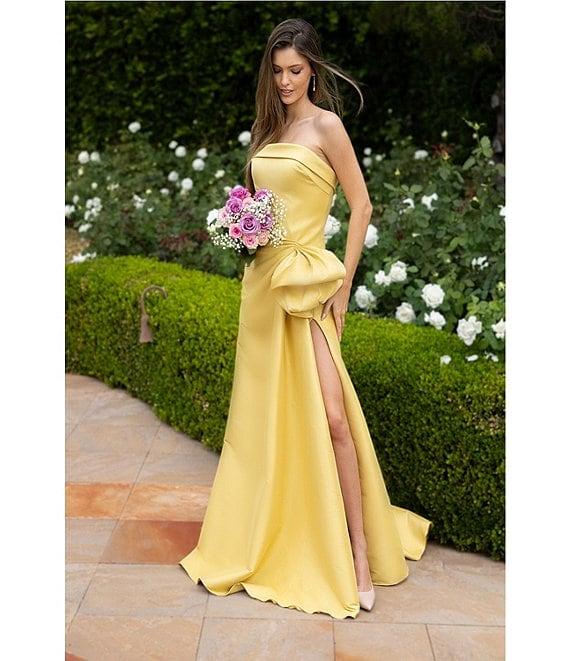 Terani Couture Mikado Strapless Side Ruffle A-Line Long Gown Product Image