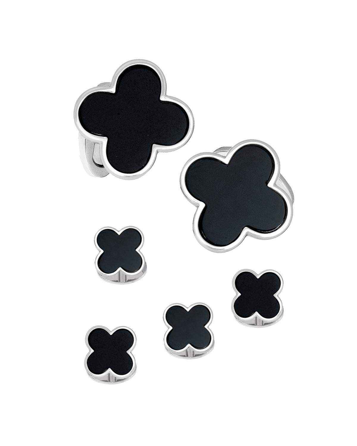 Classic Clover Onyx Cufflinks Studs Set Product Image