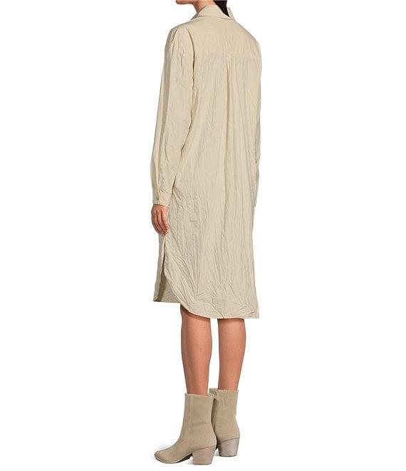 Le' AL.X Woven Point Collar Long Sleeve Button Front Shirttail Below the Knee Dress Product Image