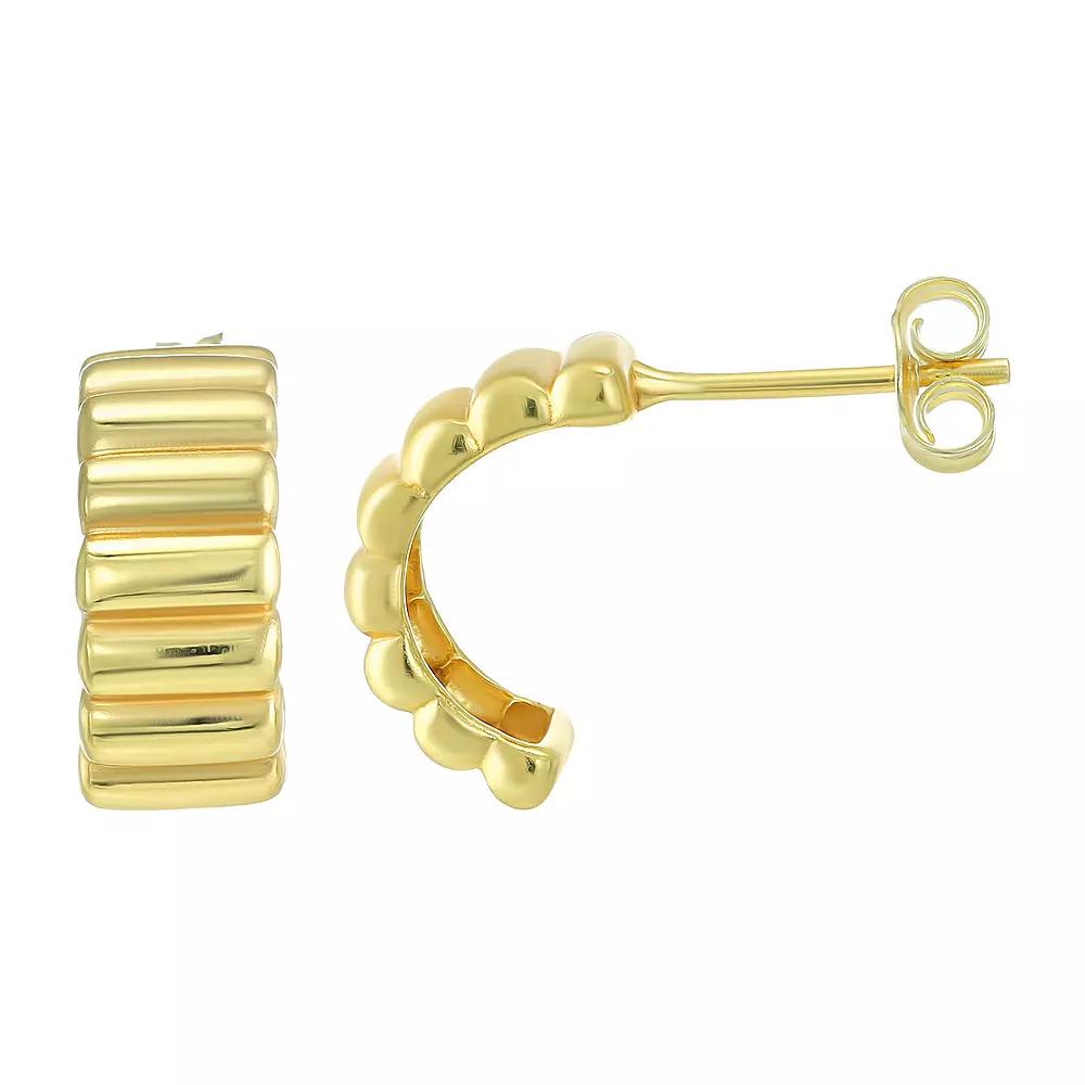 Taylor Grace 14k Gold Plated Ribbed Post Hoop Earrings, Women's, Gold Tone Product Image