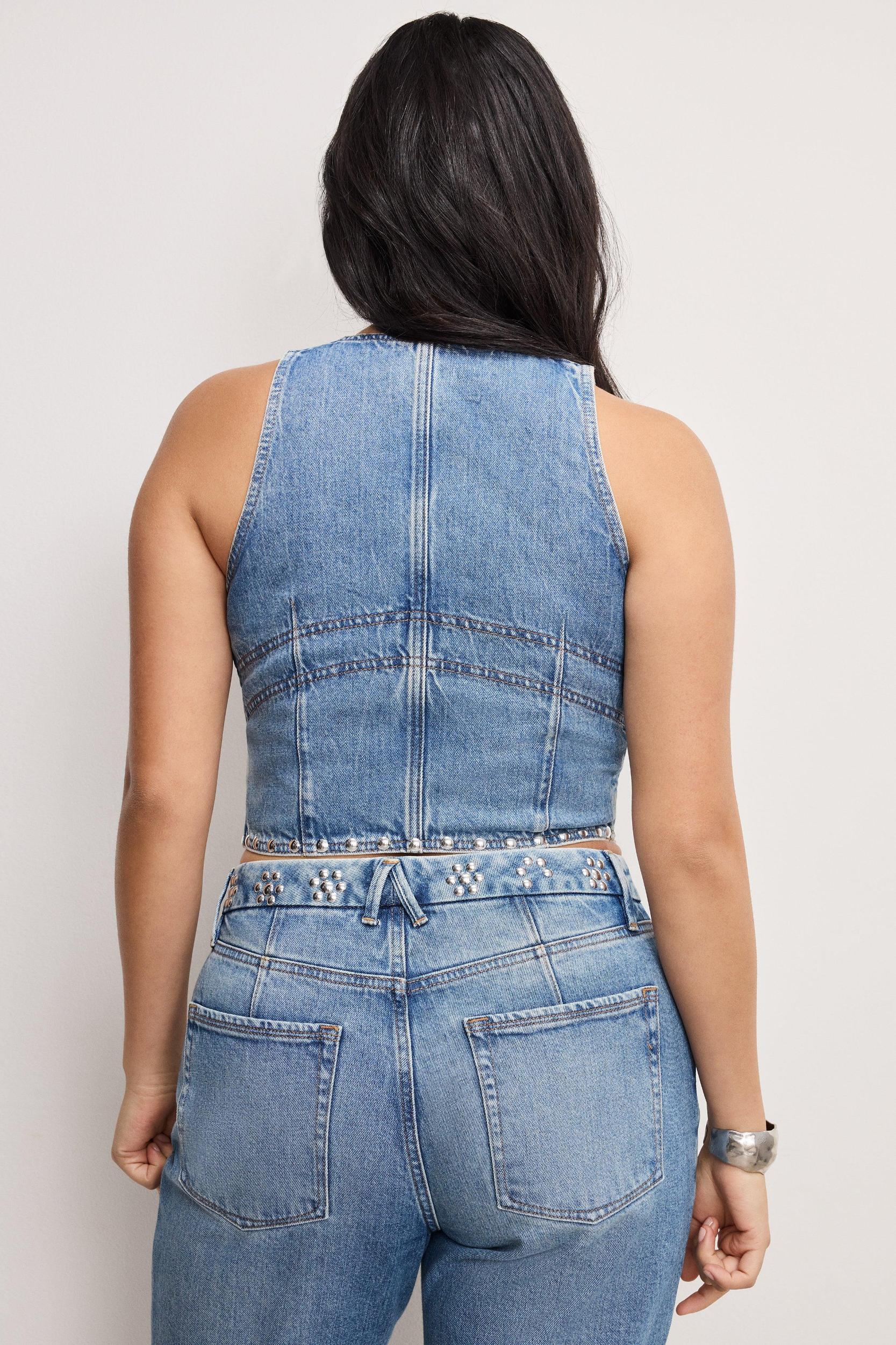 STUDDED DENIM VEST | INDIGO895 Product Image