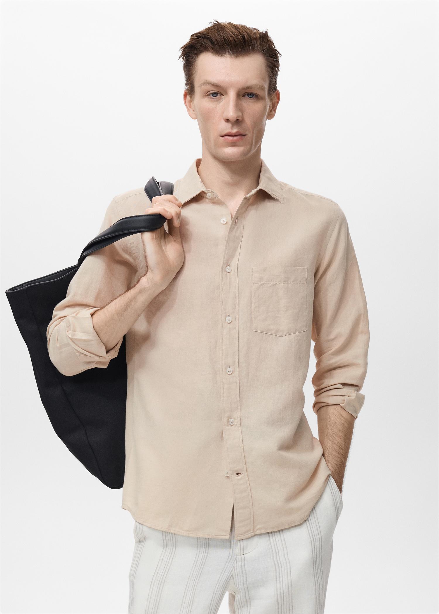Pocket linen shirt - Men | MANGO USA Product Image