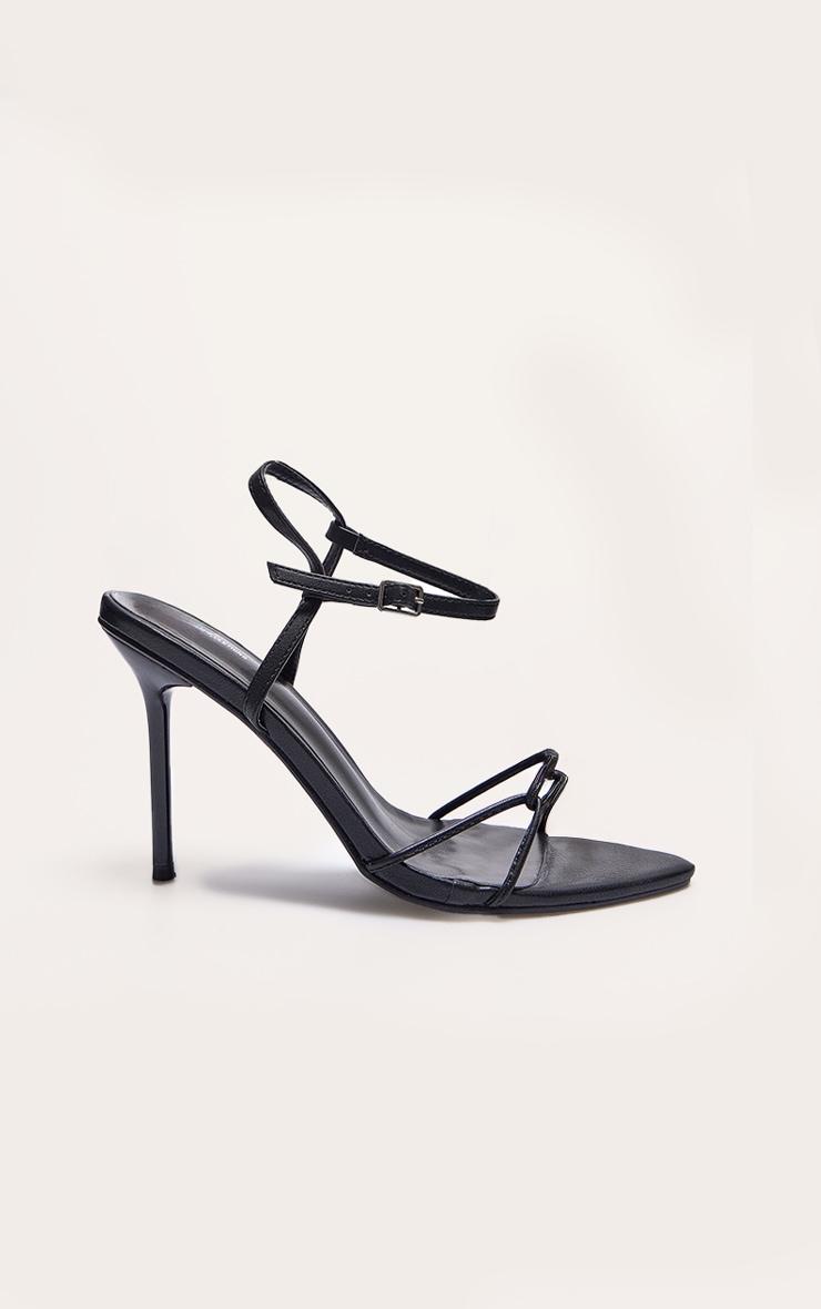 Black PU Point Toe Thin Strappy High Stiletto Heeled Sandals Product Image