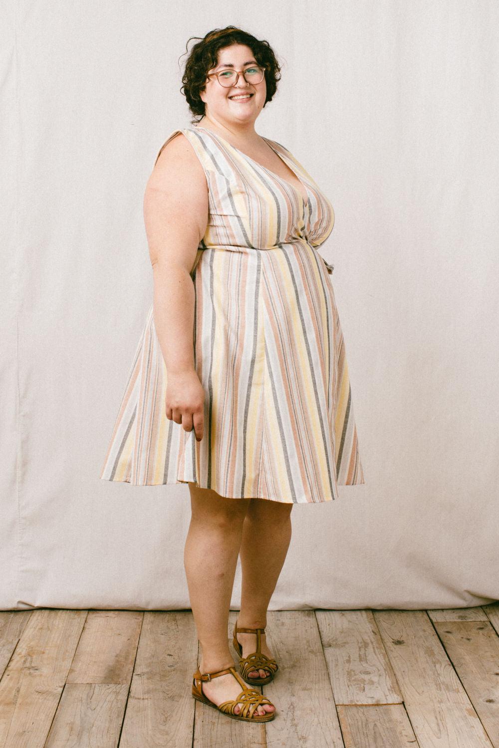 Thea Dress in Linen Stripe Product Image