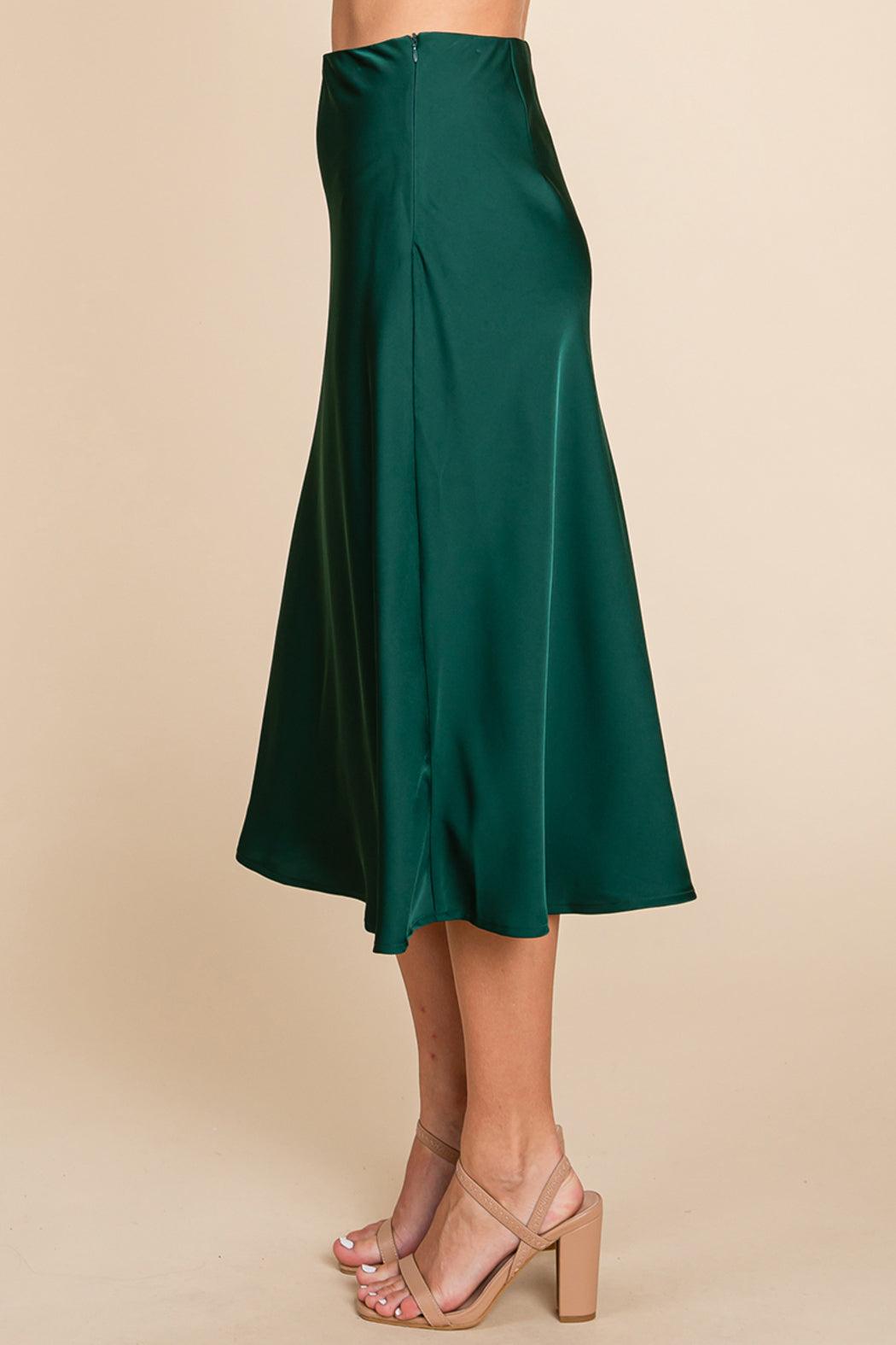 High Waist Satin A Line Midi Skirt Product Image