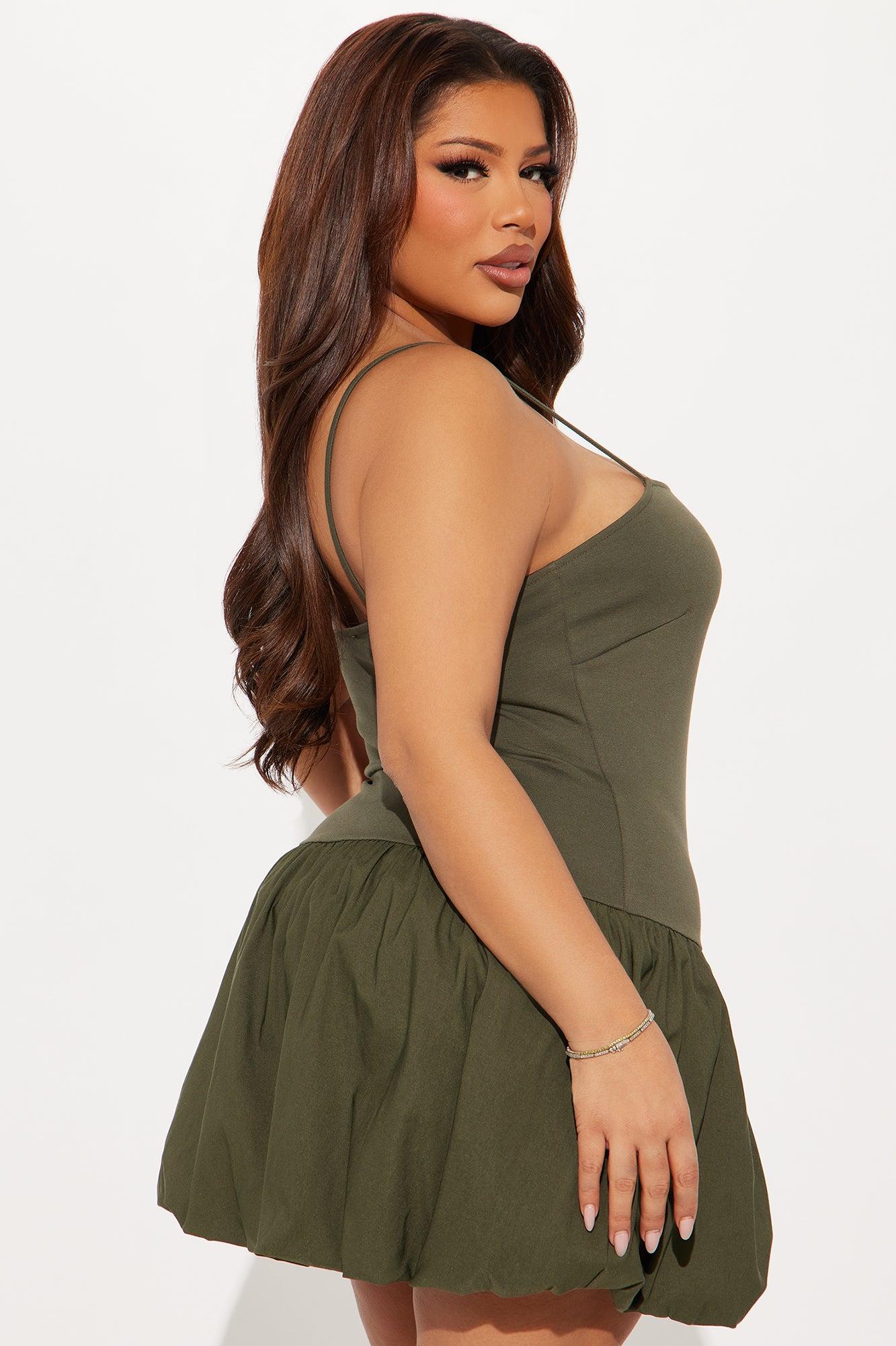 Claire Bubble Mini Dress - Olive Product Image