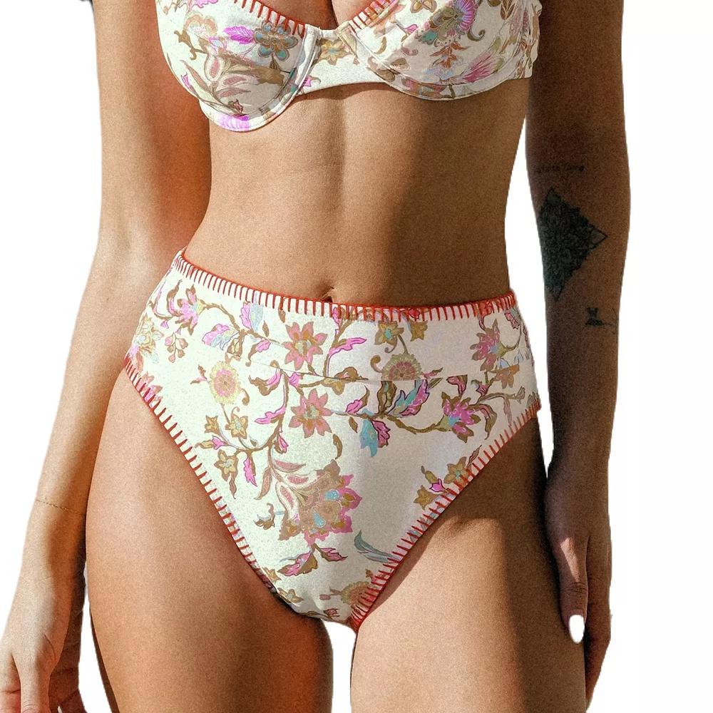 Women's Cupshe Dreamy Garden Whipstitching High-Rise Bikini Bottoms, Size: Medium, Vintage Floral Product Image