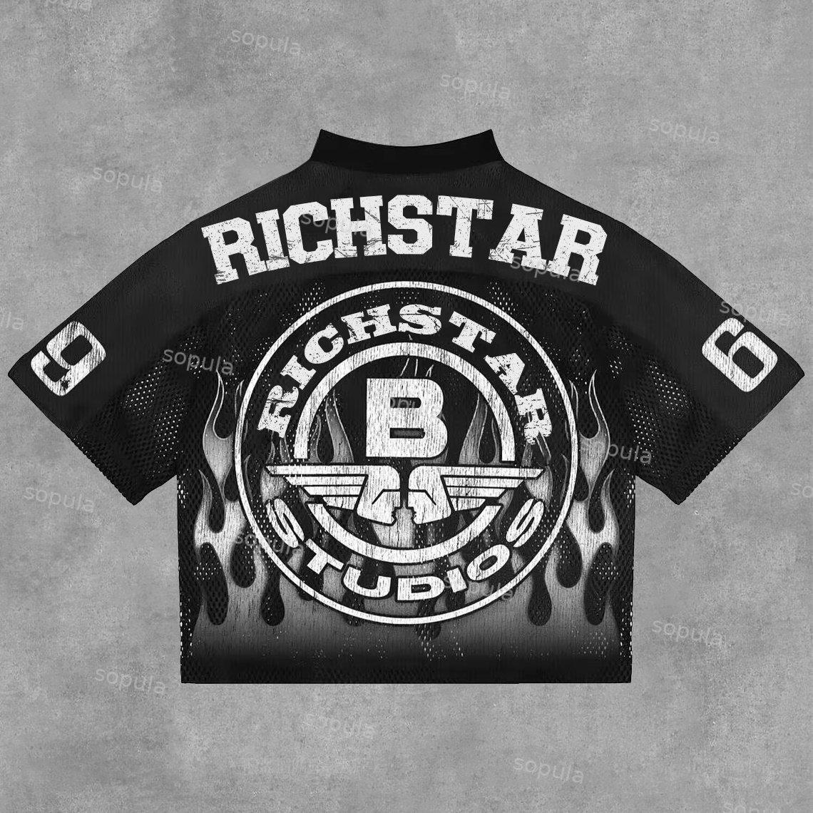 Sopula Vintage Rich Star No 69 Graphics Blokecore Blokette V-Neck T-Shirt Product Image