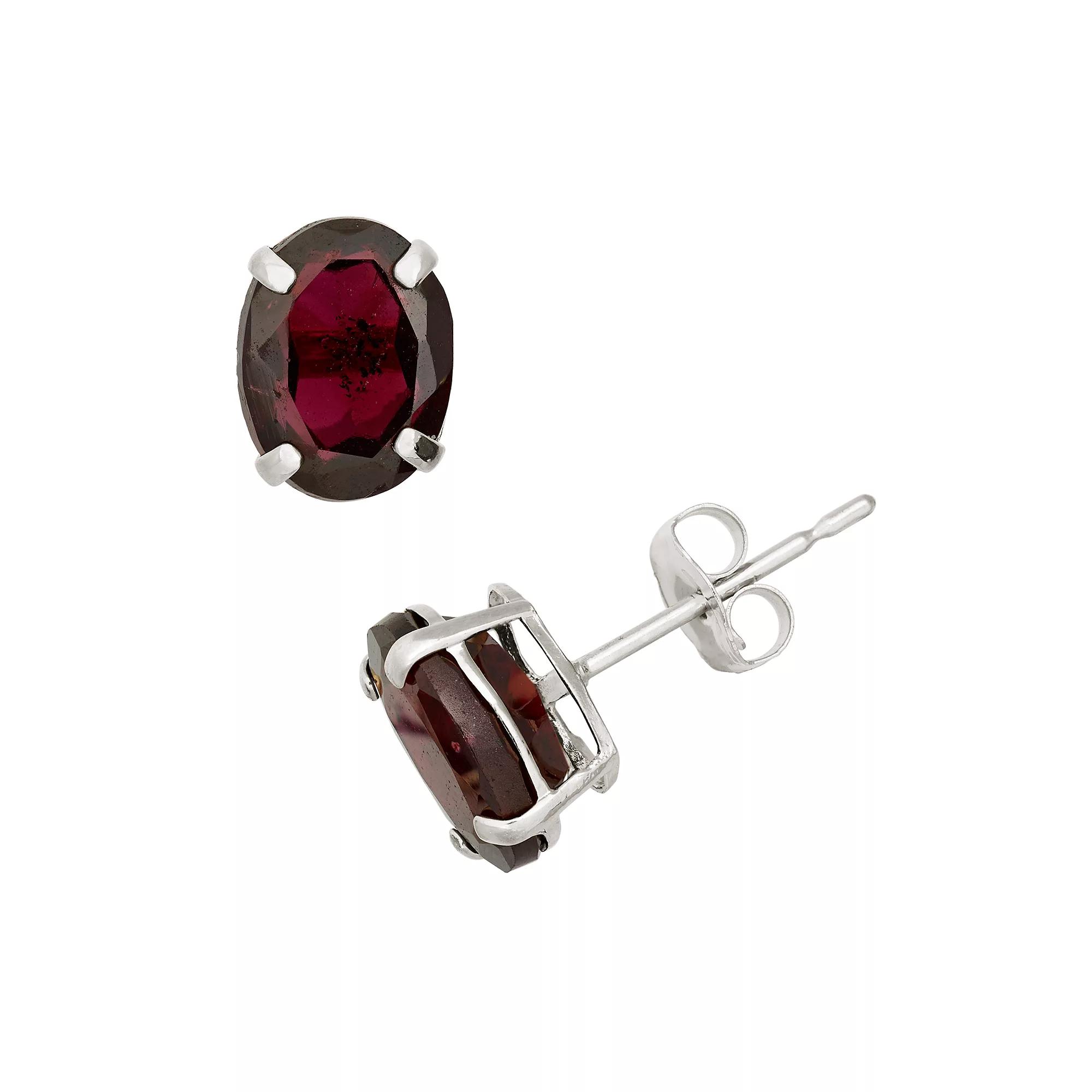 Designs by Gioelli Garnet 10k White Gold Oval Stud Earrings, Women's, Red Product Image