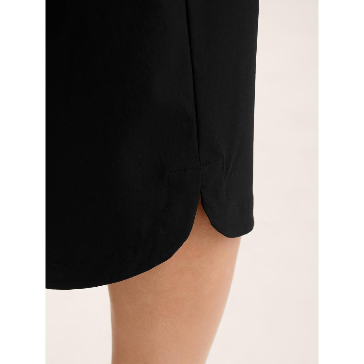 Plus Size Shirred Waist Tie Straight-Leg Crop Pants Women Black Leisure Straight Leg Mid Rise Casual Pants BloomChic 12/L Product Image