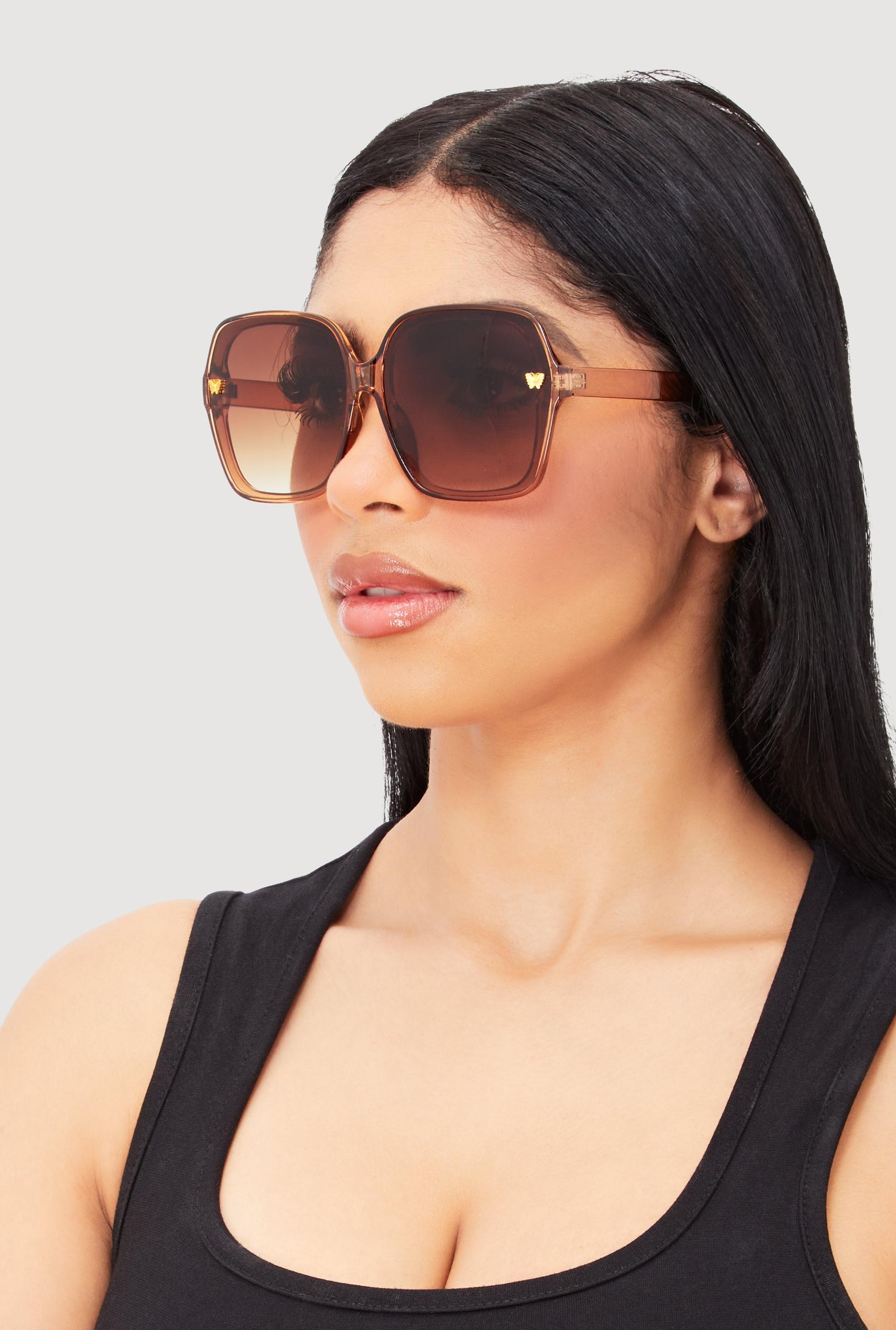 Metallic Butterfly Detail Ombre Lens Sunglasses Unisex Product Image