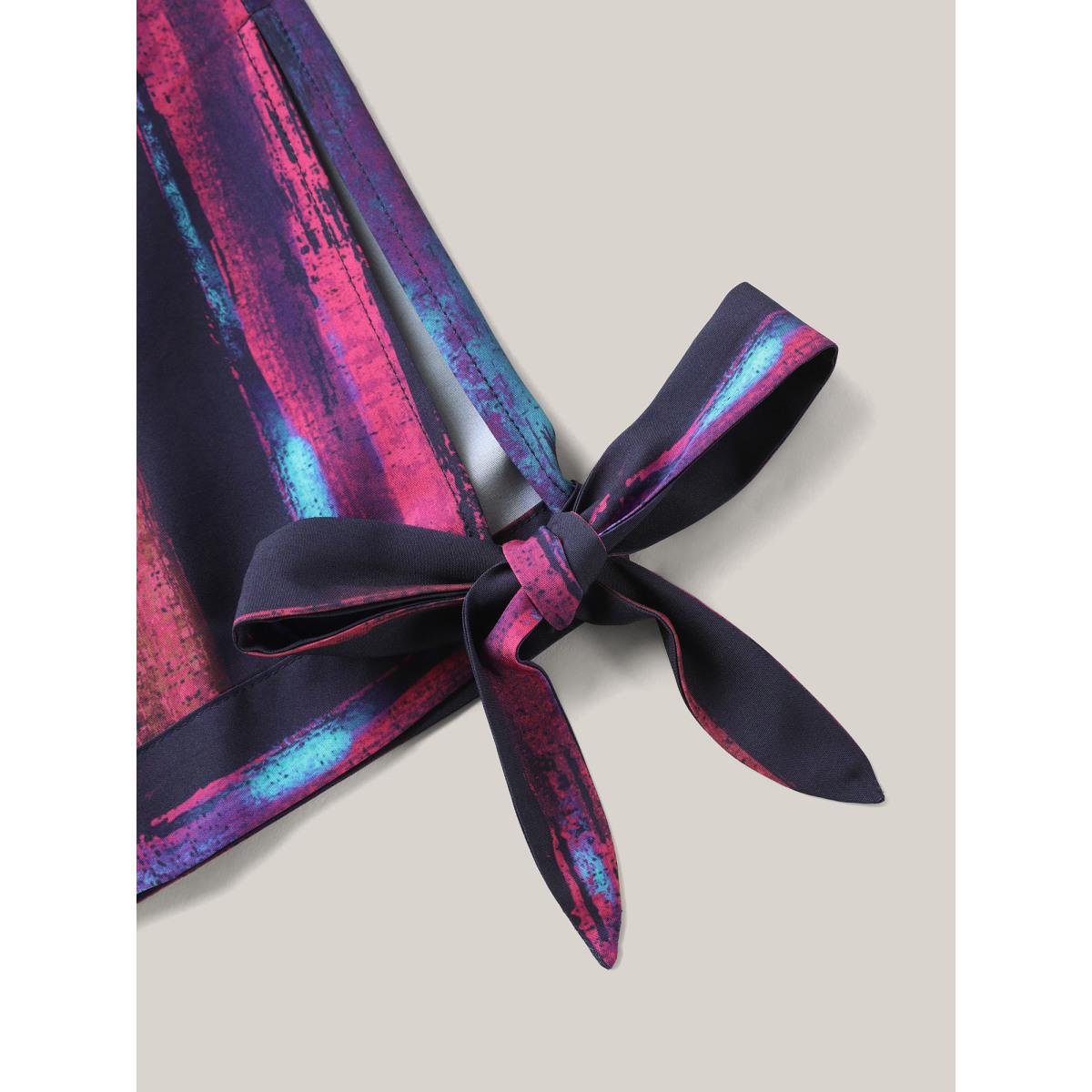 Plus Size Multicolor Irregular Stripes Sleeve Tie Blouse Women Leisure Short sleeve Round Neck Casual Blouses BloomChic 12/L Product Image