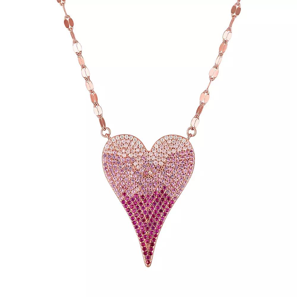 Designs by Gioelli 14k Rose Gold over Sterling Silver Pave Lab-Created Ruby & Pink Sapphire Heart Necklace, Women's,  Product Image