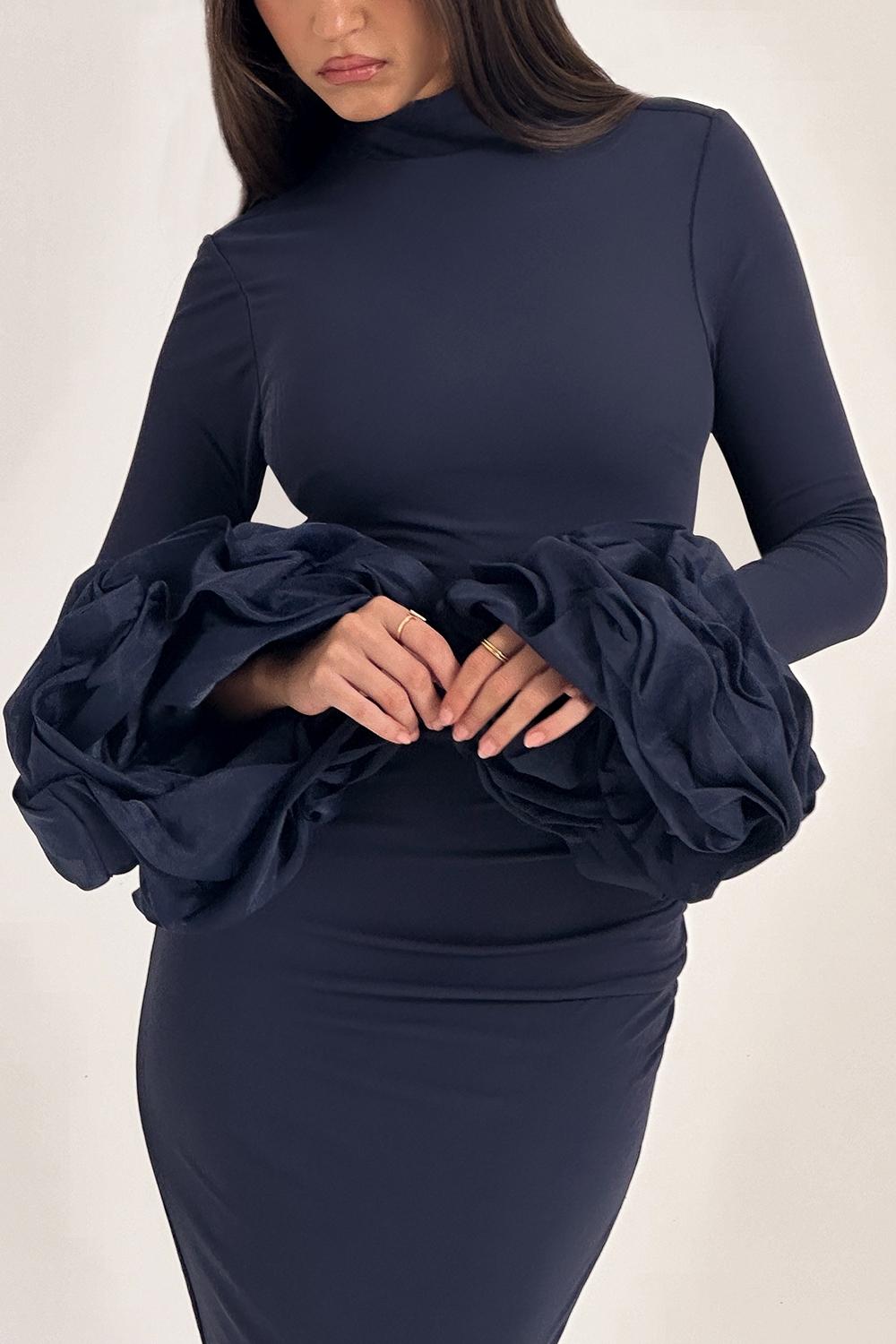Fabienne  midnight ruffle sleeve maxi dress Product Image