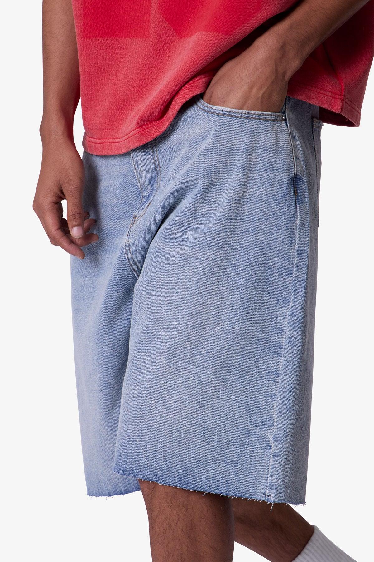 Baggy Cut Off Denim Shorts - Light Blue Product Image