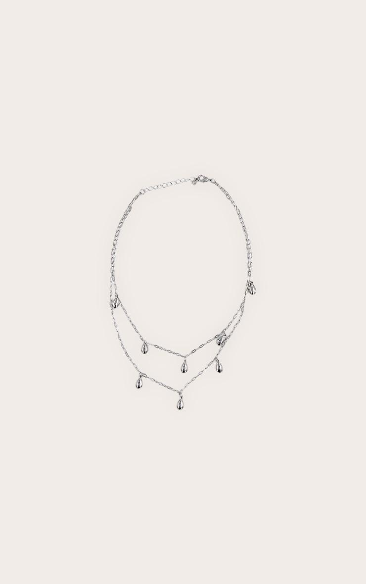 Silver Tear Drop Layered Necklace Product Image
