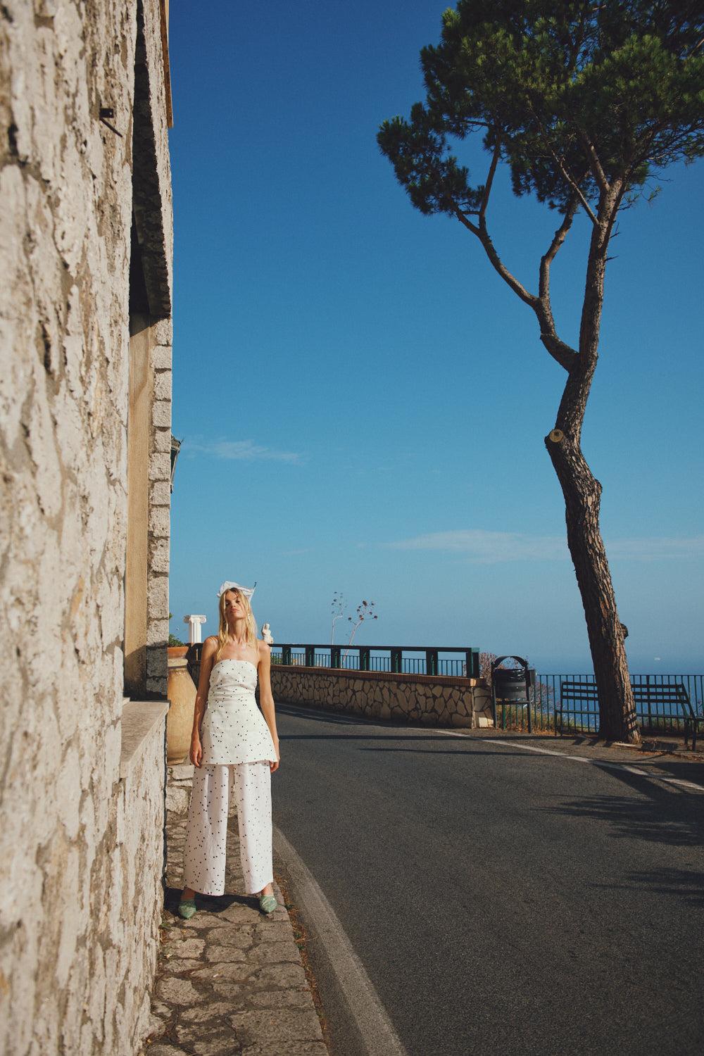 Gaia Linen Mini Dress Dot Product Image