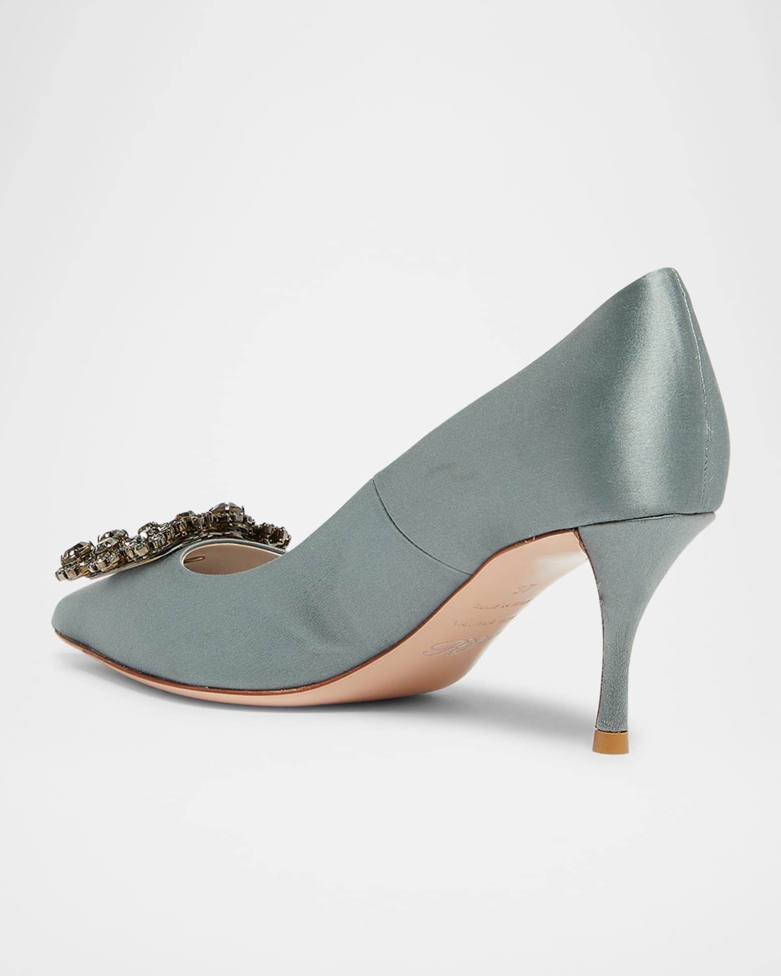 Satin Crystal Flowers Buckle Pumps Product Image