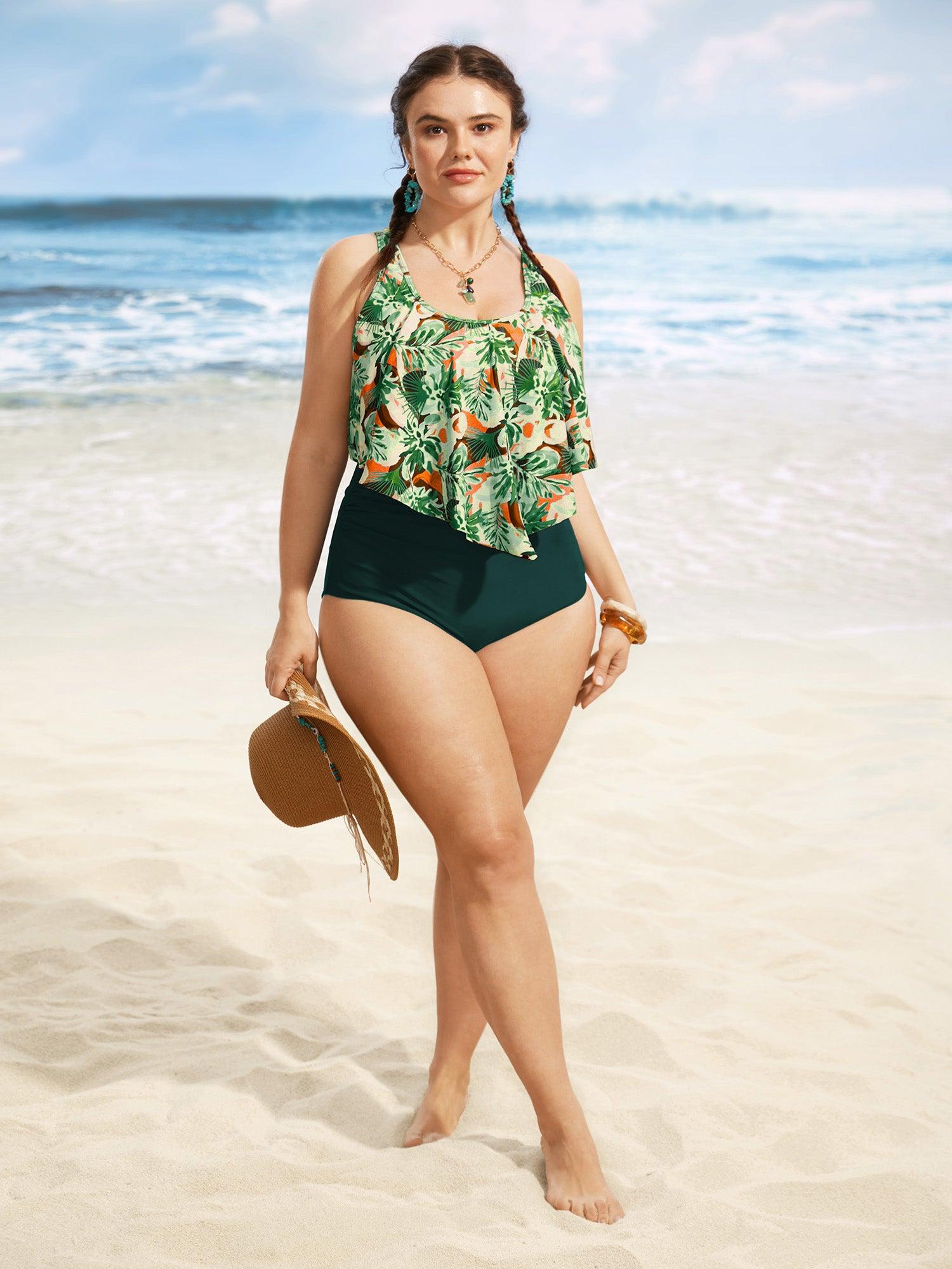 Floral Print Tiered Ruffles One Piece Swimsuit Female Product Image