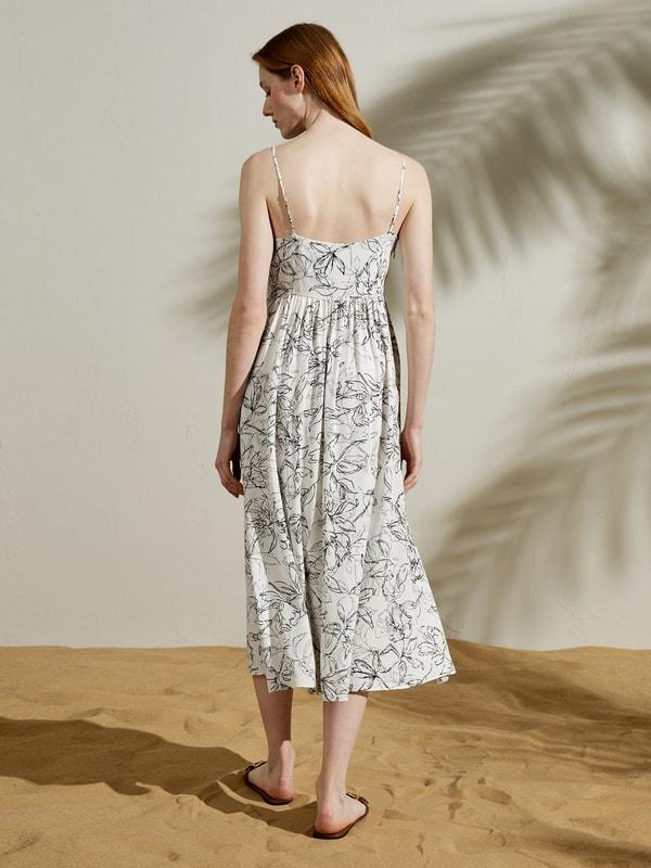 Floral Sketch V-neck Silk Dress Product Image