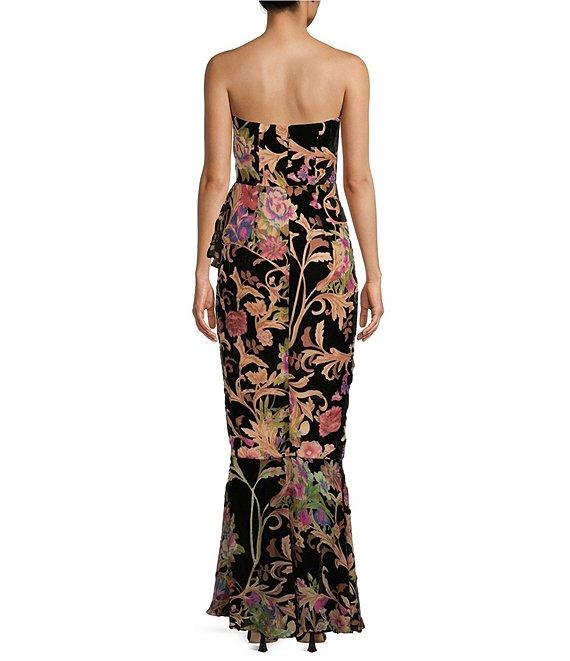 Dress the Population Paris Floral Print Velvet Strapless Ruffled Mermaid Gown Product Image