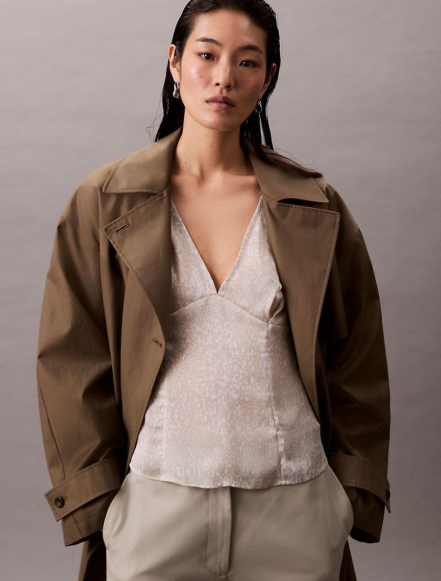 Printed Satin V-Neck Blouse Product Image