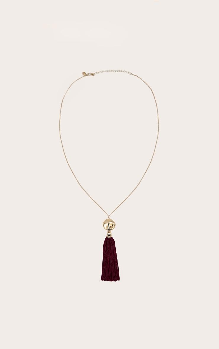 Gold Long Burgundy Tassel Necklace Product Image