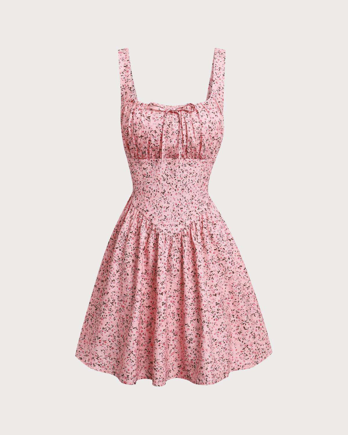 Pink Floral Ruched Corset Slip Mini Dress Product Image