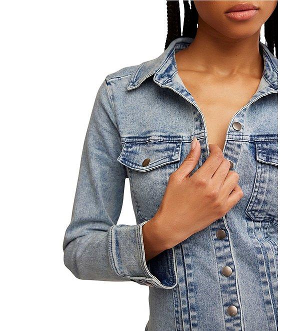 Free People Roadhouse Denim Point Collar 3/4 Sleeve Button Down Mini Dress Product Image